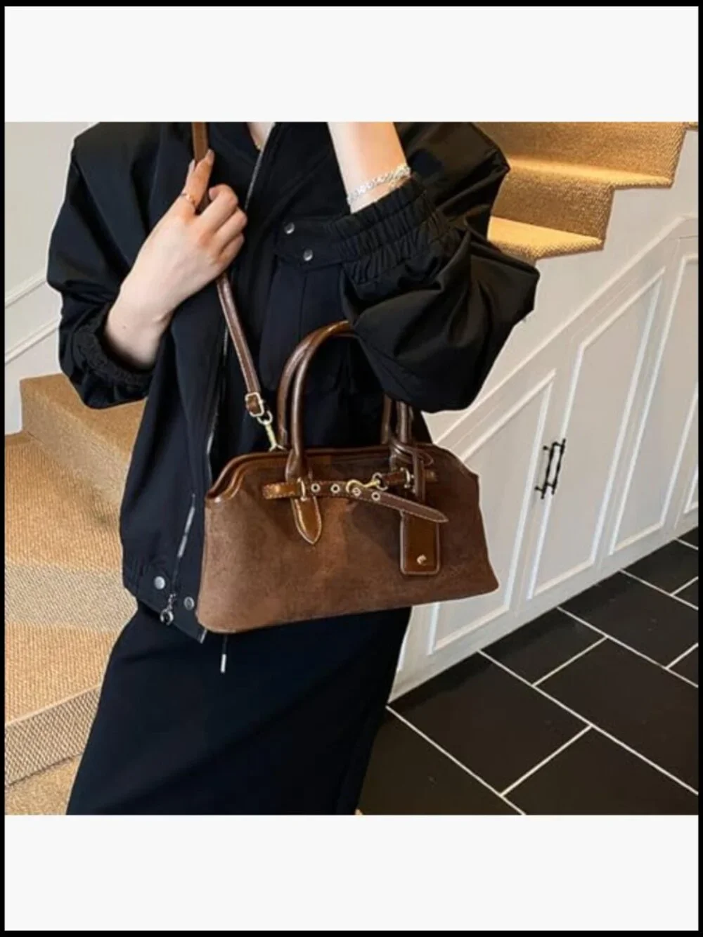 Faux Suede Slouchy Hobo Bag Tote Shoulder Crossbody Purse Vintage Fall Handbag